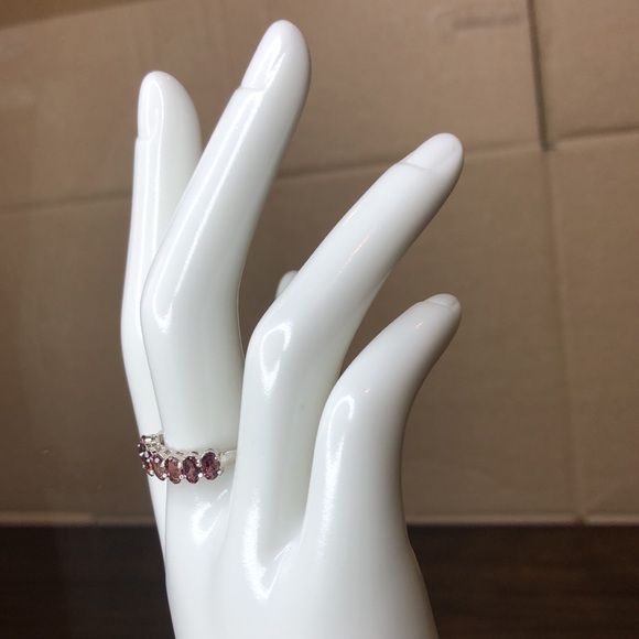 Tourmaline Sterling Silver Single Band Ring w Seven Faceted Oval Gems Sz 8-3/4 - Picture 4 of 17
